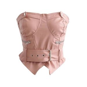 Zip Back Belted PU Bustier Tube Top